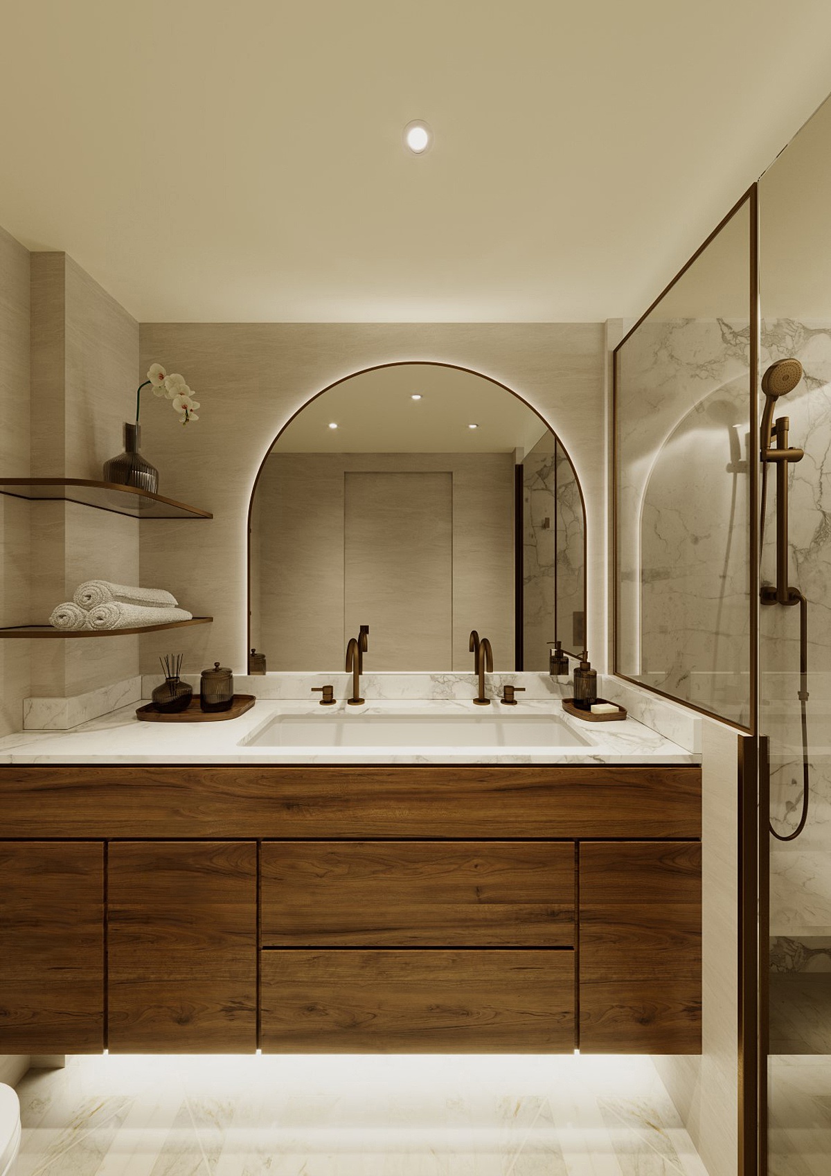 Celebrity River Cruises suite room bathroom rendering.