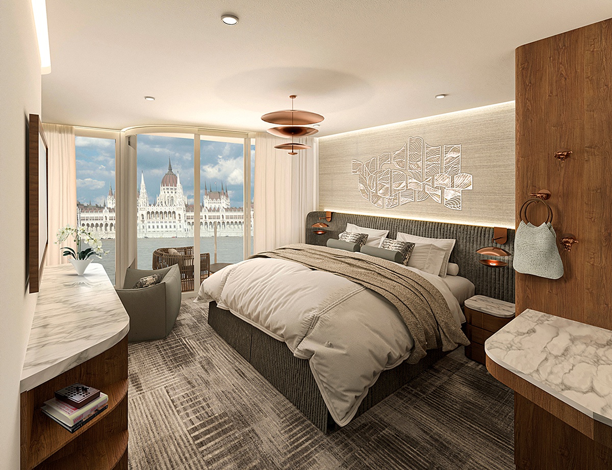 Celebrity River Cruises suite room rendering.