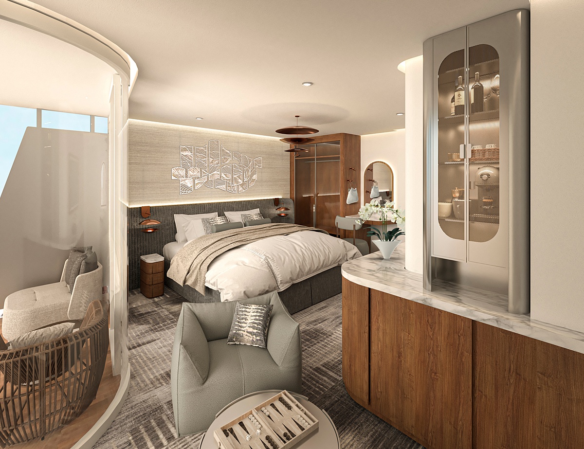 Celebrity River Cruises suite room rendering.