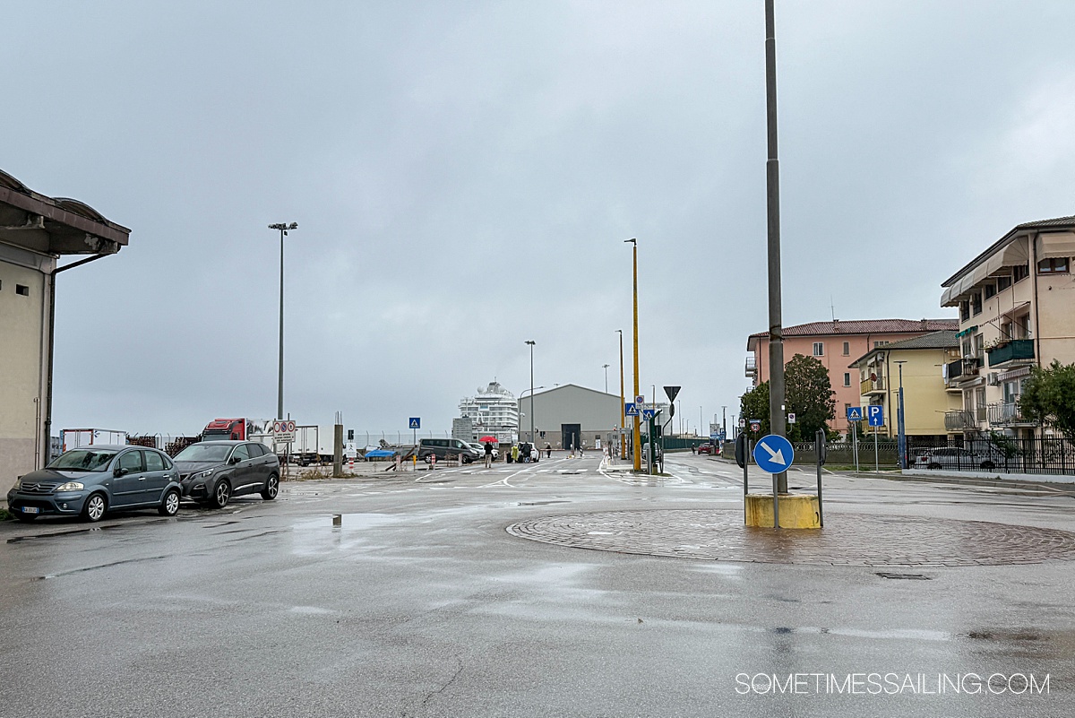 Street scene on the walk to the Port of Chioggia in Italy.