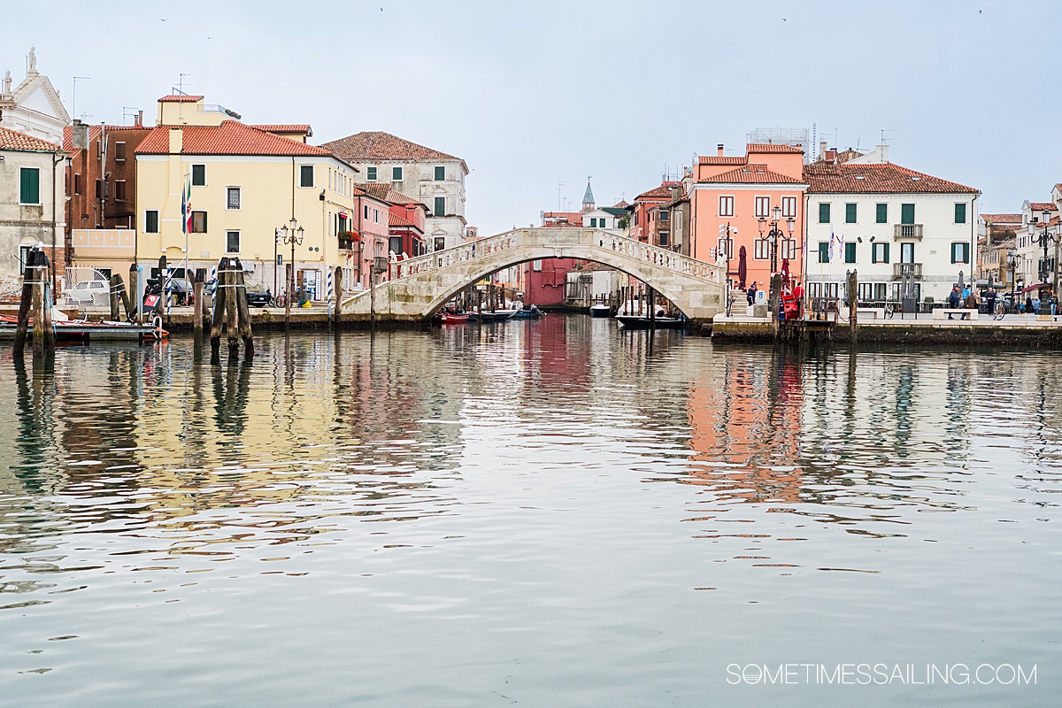 View of downtown Chioggia, Italy from the water.