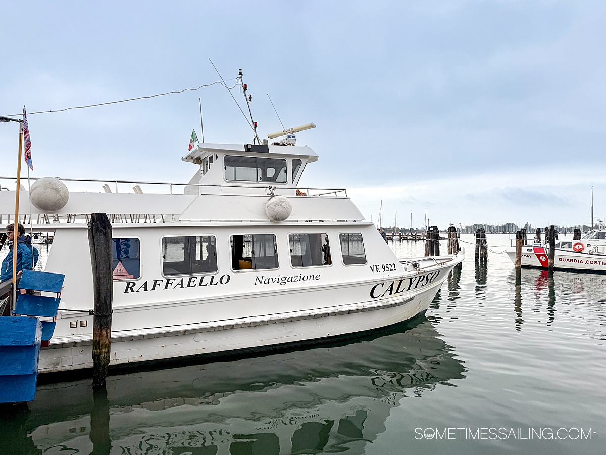 The shuttle boat that takes guests between the Port of Chioggia and downtown Chioggia.