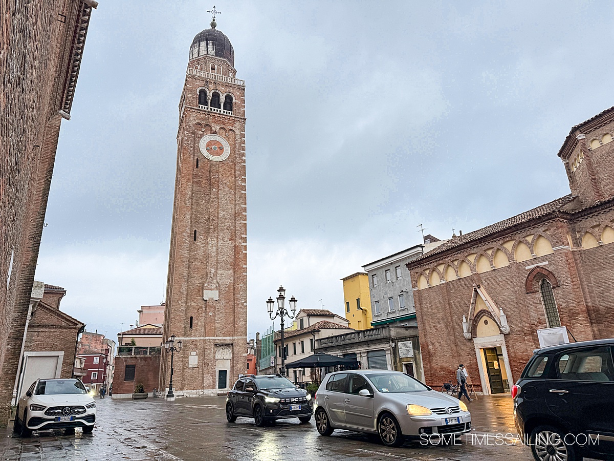Tower of the church Cathedral of Santa Maria Assunta in Chioggia, Italy.