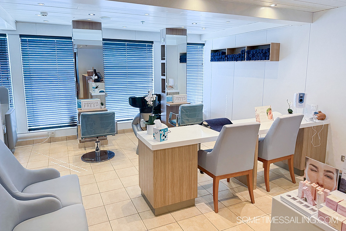 Inside the spa where manicures and hair cutting happen.
