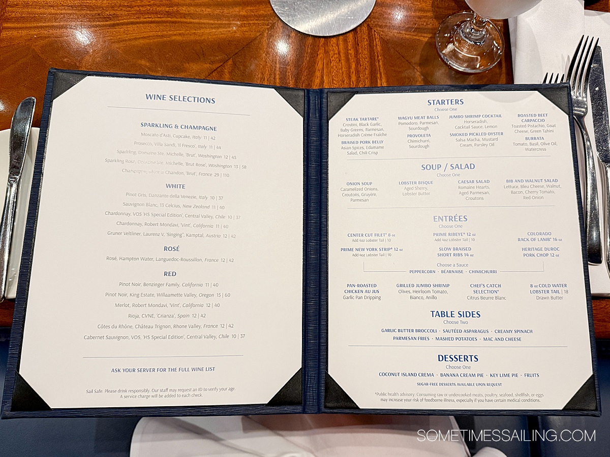 JWB Steakhouse menu on Margaritaville at Sea Islander.