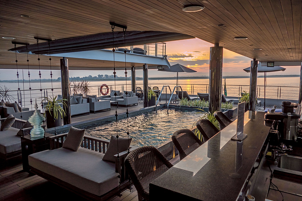 Covered pool on the top deck of Scenic Aura, a luxury river cruise ship