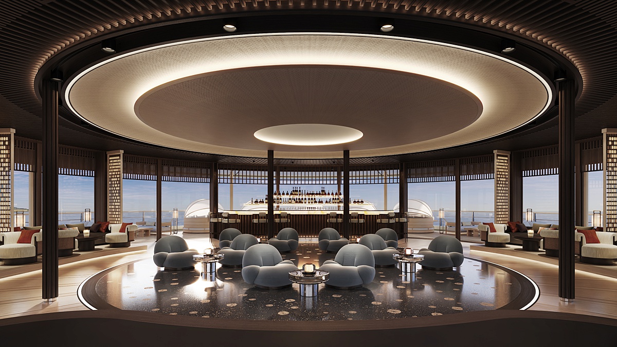 Jazz club rendering inside the ultra-luxury Aman at Sea yacht, Amangati.