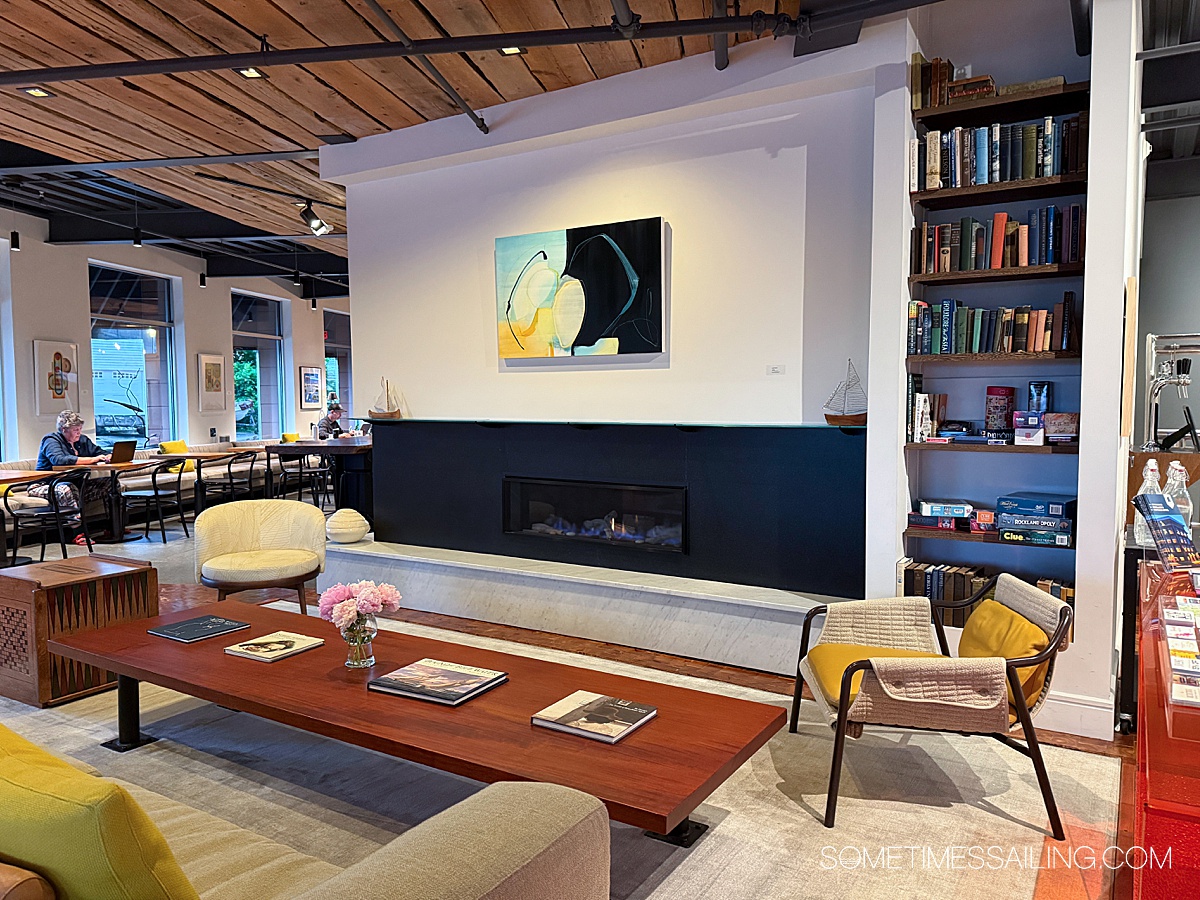 Inside 250 Main hotel lobby in Rockland, Maine