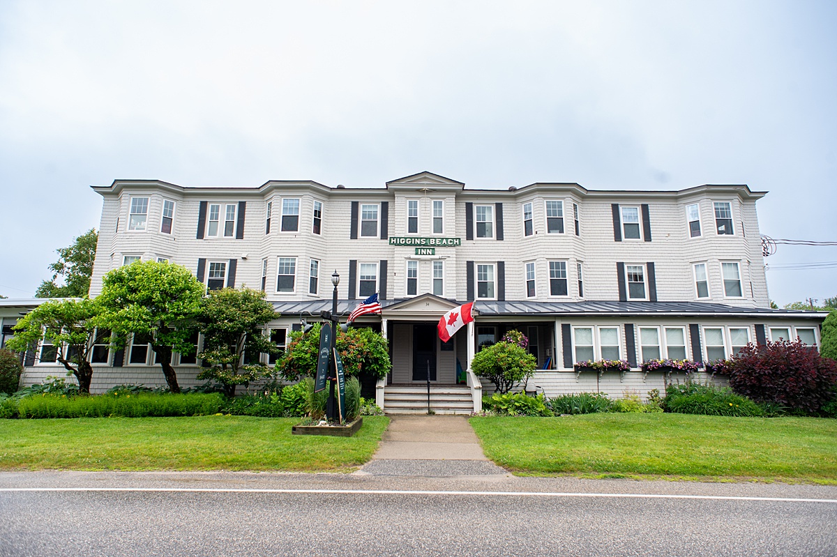 Front of the inn, Higgins Beach Inn, a beach hotel in Scarborough, Maine.
