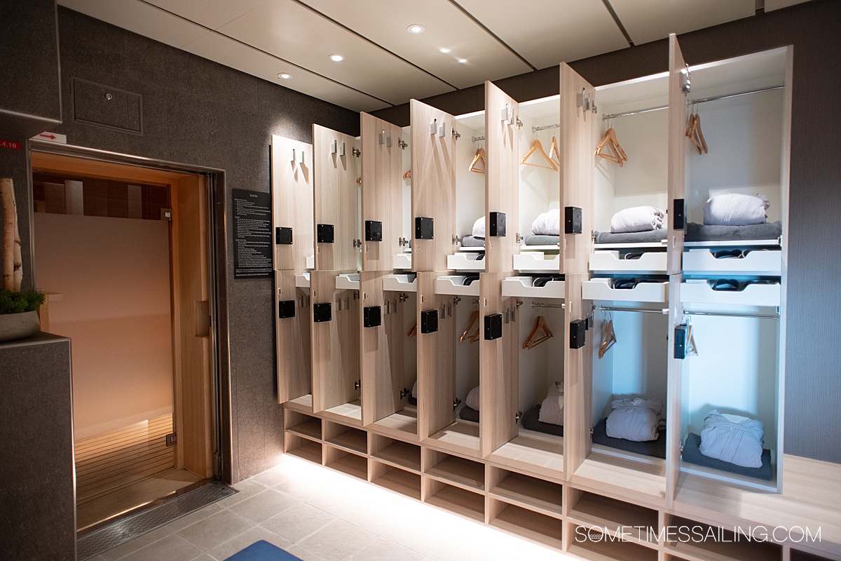 Locker room inside the Viking Ocean spa.
