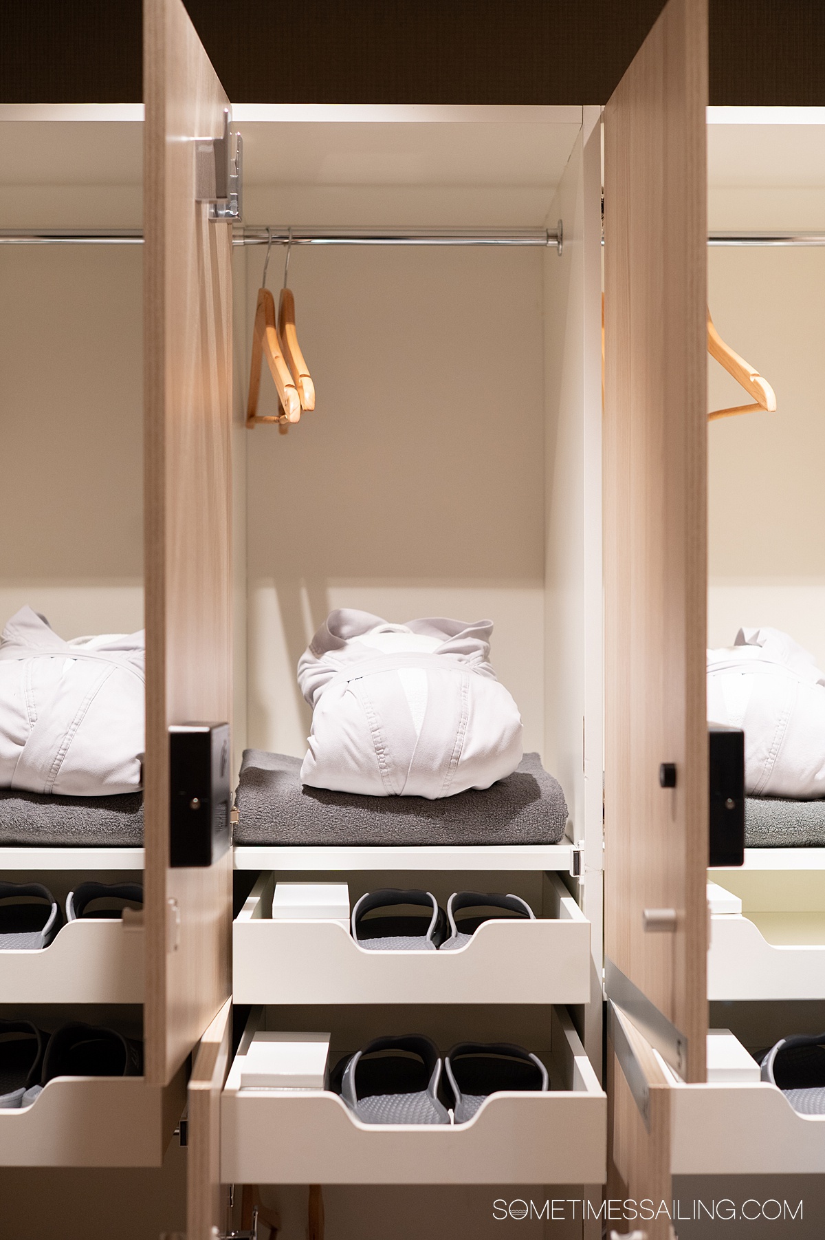 Interior of the locker on a Viking Ocean cruises ship.